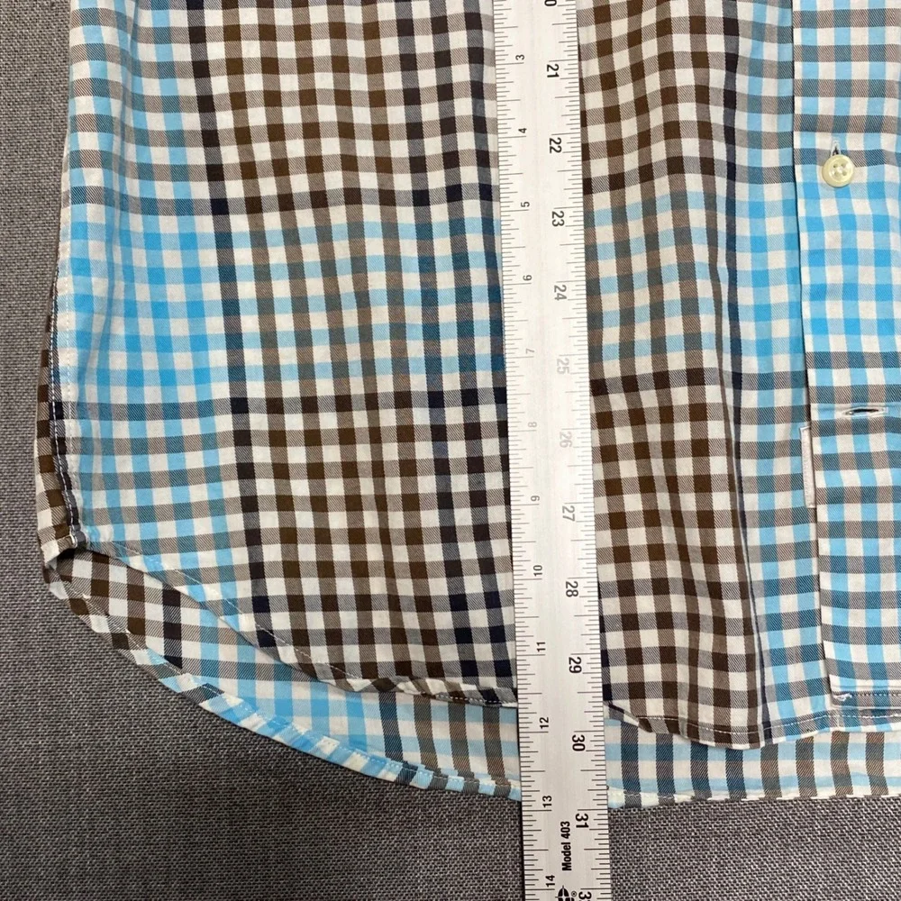 Peter Millar Mens Medium‎ Gingham Check Button Down Shirt Brown Blue Cotton